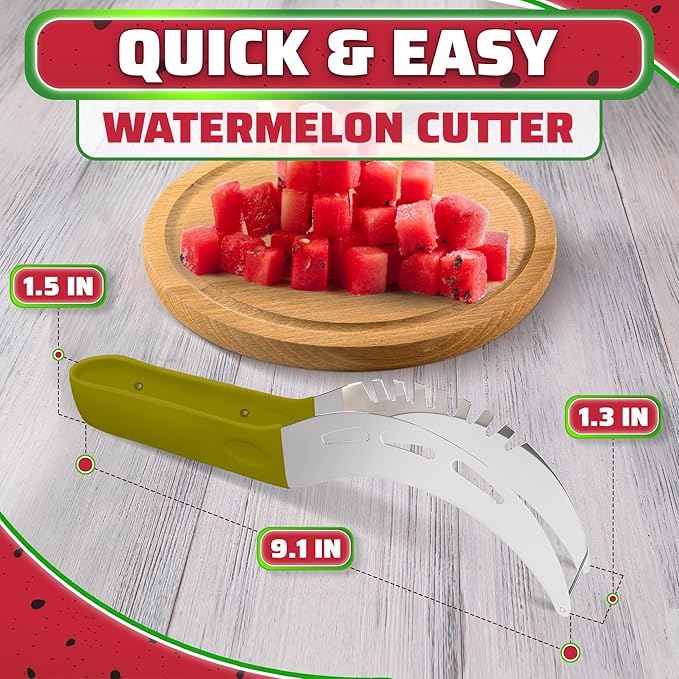 Stainless Steel Watermelon Slicer Tool – 9.05" x 1.5" Watermelon Cutter Tool Cuts 1 In Cubes & Slices – Ergonomic Handle, Mess-Free Fruit Cutting for Cantaloupe, Honeydew, Papaya & Other Summer Snacks