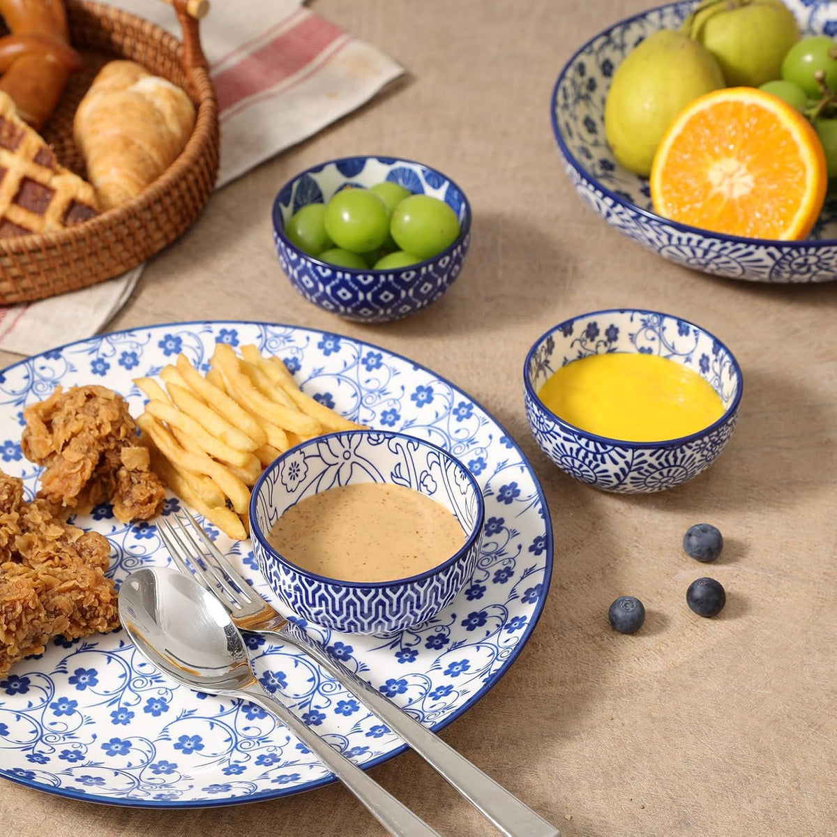 Selamica Ceramic 4 OZ Dipping Bowls Set, 3.5 Inch Mini Bowls for Dipping, Side Dishes, Microwave Dishwasher Safe, Set of 6, Vintage Blue