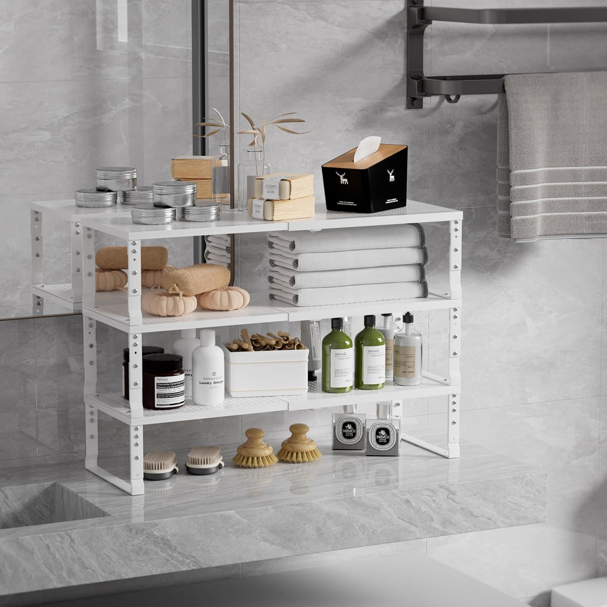 Expandable Spice Rack & Kitchen Cabinet Organizer - Stackable, Adjustable Shelves for Cabinets, Countertops, Cupboards & Pantries(1 Pack/Medium/White)