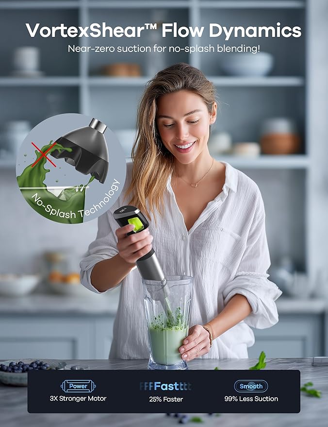 Ganiza Immersion Blender, Max 1200W Heavy Duty Hand Blender with Time Display & Variable Speed Trigger, 9-in-1 Electric Handheld Mixer with Chopper Whisk Frother Beaker Ideal for Soup Puree Smoothies