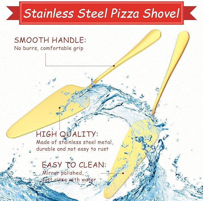12 Pcs Pizza Stand Set: 4 Metal Stands, 4 Pizza Pans, 4 Spatulas for Weddings, Party(Gold,Round)