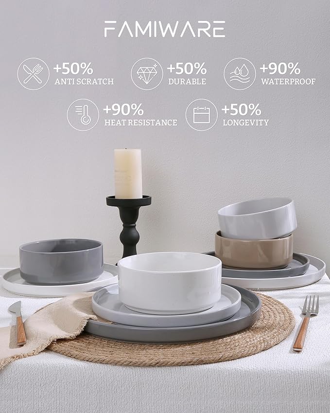 Famiware Nebula Plates and Bowls Set, 12 Pieces Dinnerware Sets, Dishes Set for 4, Multi-color