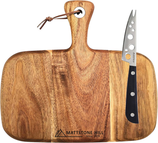 MATTSTONE HILL Acacia Cheese Knife & Board Set - Soft & Semi Hard Cheese Knife, Charcuterie Board, Wood Serving Platter