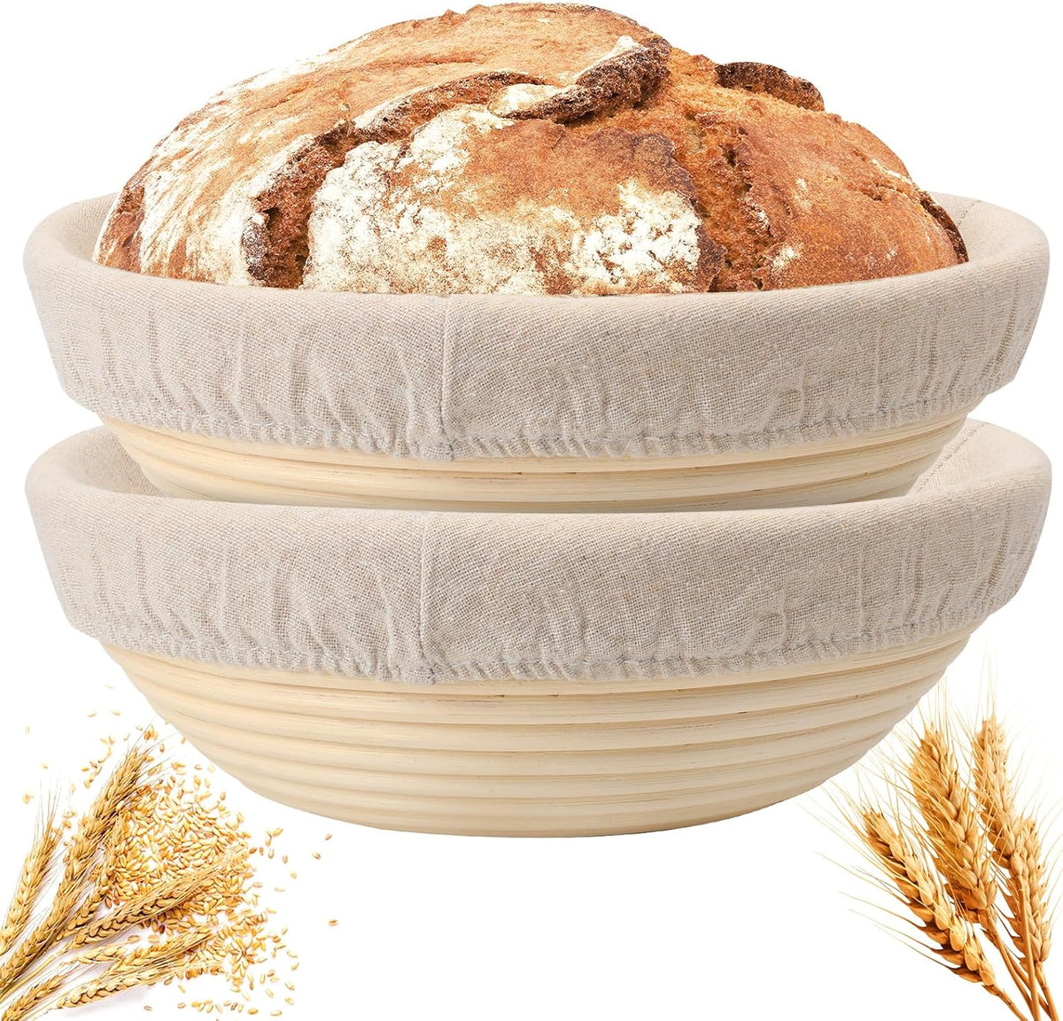 Banneton Bread Proofing Basket Set of 4PCS 9 Inch Round Sourdough Dough Proofing Bowls for Sour Dough Bread Baking Supplies, Proofing Basket or Home Sourdough Bakers Baking