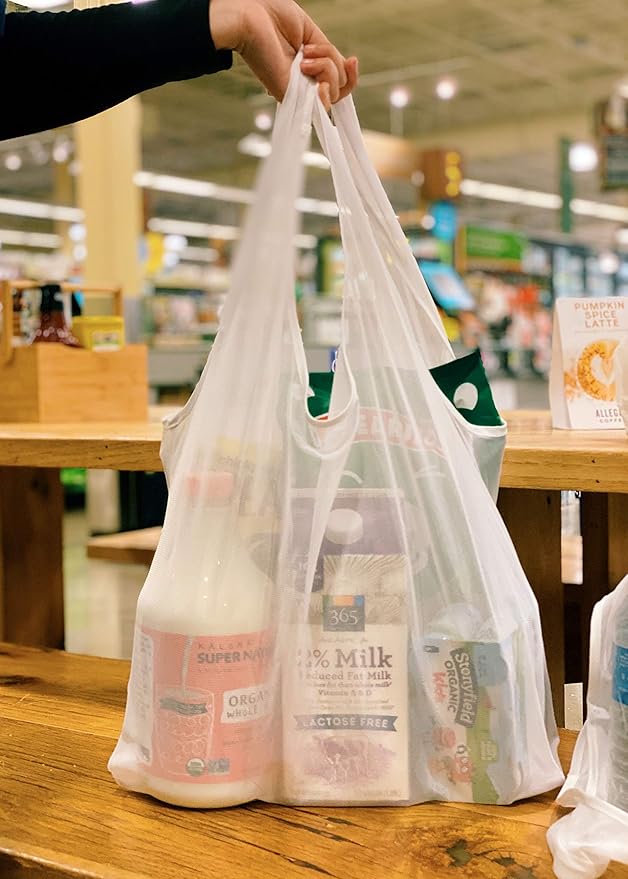 purifyou Set of 9 Reusable Grocery Bags with Handles, Dual-Purpose See-Through Mesh, Washable Foldable Shopping Bags for Groceries, Food Storage, Kitchen Supplies, and Home Organization
