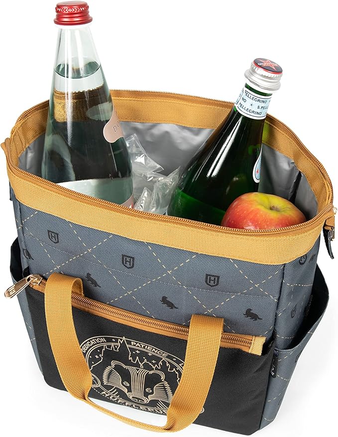 PICNIC TIME Harry Potter Hufflepuff On The Go Lunch Cooler, Soft Cooler Lunch Box, Insulated Lunch Bag, (Black with Yellow Accents)