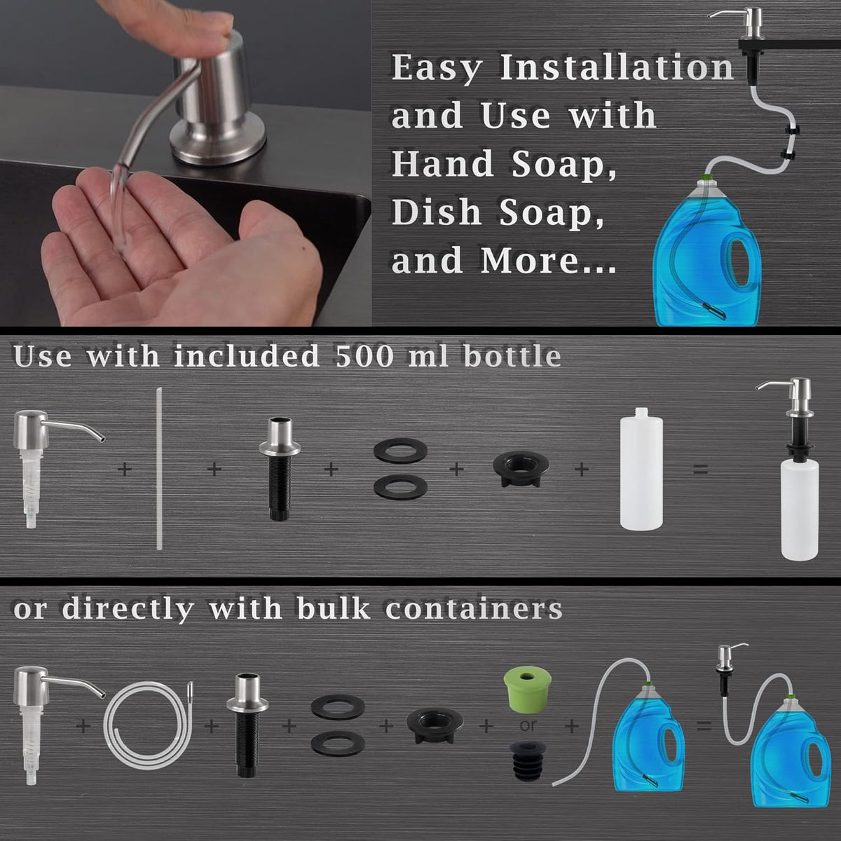 Styever Soap Dispenser for Kitchen Sink with Pump -16oz Bottle Built in Countertop Dish soap Dispenser with 4 Inch Spout- Oil Rubbed Bronze Sink Soap Dispenser Extension Kit with 47 Inch Tube