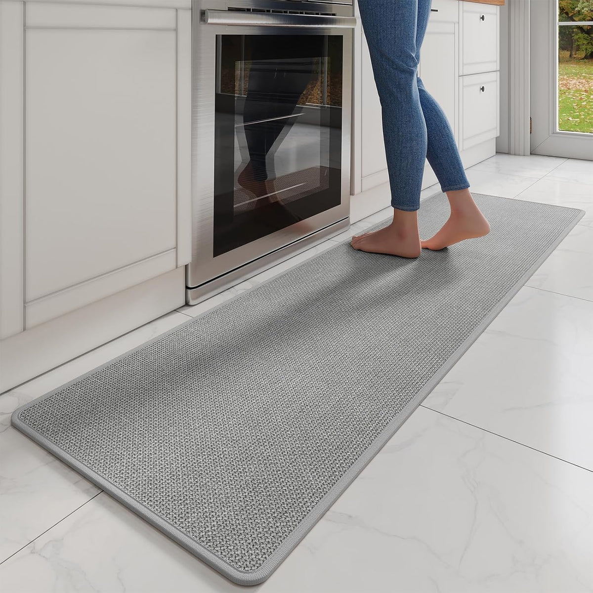 Kitchen Mats for Floor, Super Absorbent Kitchen Rugs Non Slip Washable, Soft Imitation Linen Braided Runner Rug, Standing Mat Kitchen Sink Mat, Easy to Clean, Gray 17x71
