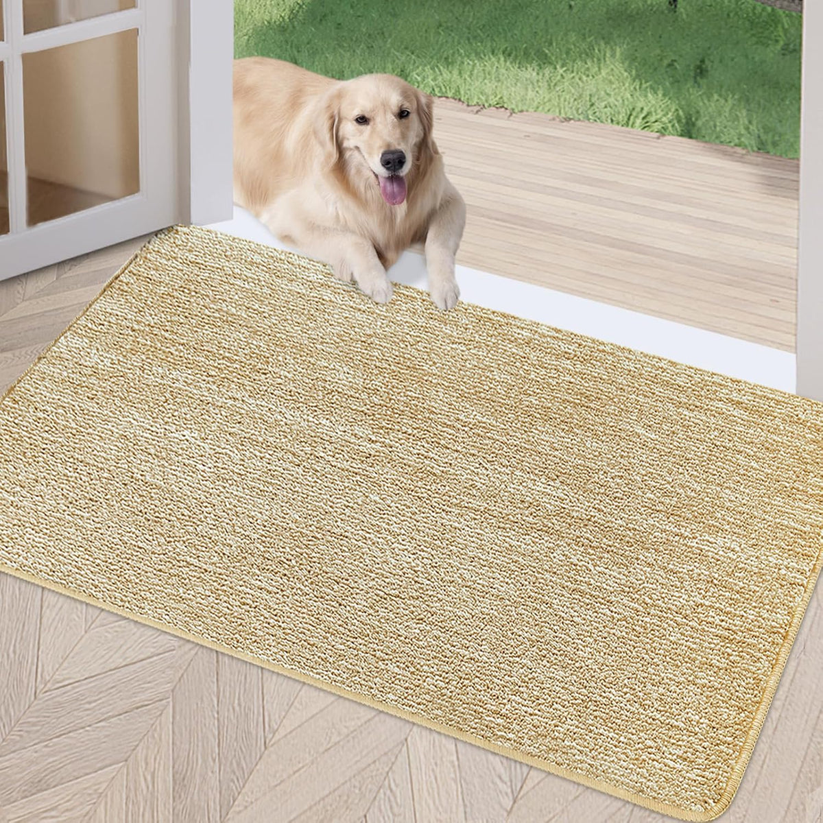 REFETONE Indoor Doormat, Front Door Mat 20"x32" Absorbent Rubber Backing Non Slip Back Door Mats, Washable Low-Profile Inside Floor Mat Door Rugs for Entryway, Resist Dirt Mud Mat for Dogs, Brown