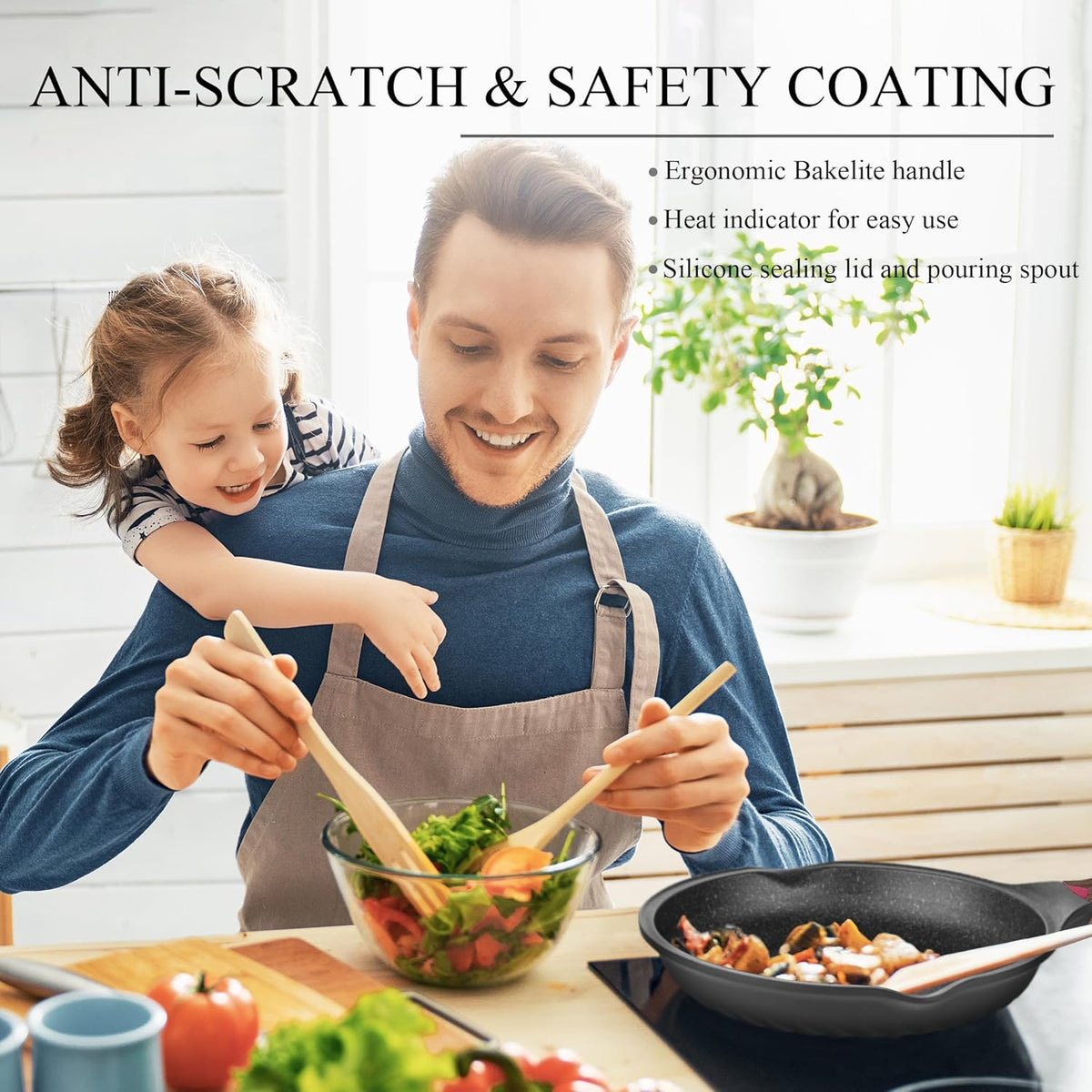 Vinchef Pots and Pans Set, 12pcs Nonstick Induction Kitchen Cookware Sets with Stay-Cool Handles, Frying Pans and Saute Pan with Lid, Silicone Cooking Utensil Sets and Pot Protectors, PFAS, PFOA Free