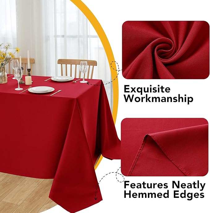6-Pack Red Tablecloths for Rectangle Tables, 90 x 132 Inches, Stain-Resistant Polyester Fabric for 8 Foot Tables - Washable Table Covers for Weddings, Banquets, Birthday Parties, Events