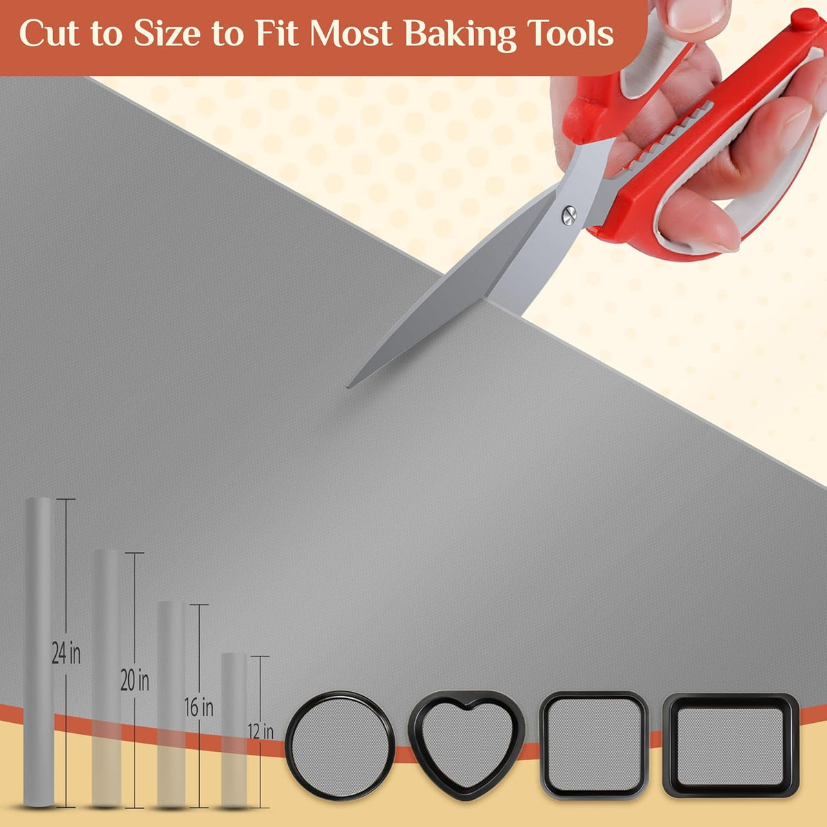 Silicone Baking Mat, 24 IN x 6 FT Free Cutting Baking Sheet,Non-Stick Reusable Dough & Pastry Mat,Non-Slip Silicone Mat Roll for Air Fryer Liner,Freeze Dryer,Oven Baking Pan,Kitchen Counter