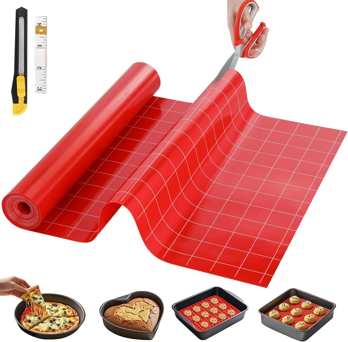 Silicone Baking Mat, 12 IN x 10 FT Free Cutting Baking Sheet,Non-Stick Reusable Dough & Pastry Mat,Non-Slip Silicone Mat Roll for Air Fryer Liner,Freeze Dryer,Oven Baking Pan,Kitchen Counter