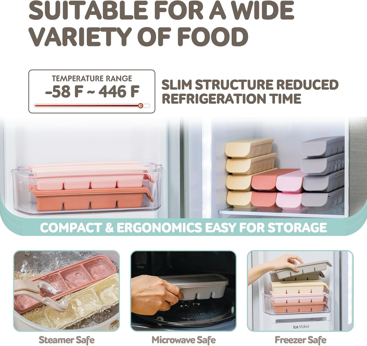 Silicone Freezer Trays with Lid,2ea 0.7oz 12 Cube-Leak Proof Silicone Freezer molds for Homemade Baby Food Breastmilk, Purees, Vegetables, Fruit, Baby Food Jars Ice Tray with Lid BPA Free Gray