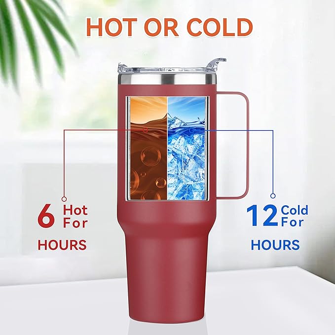 HASLE OUTFITTERS 40 oz Stainless Steel Tumbler with Handle, Vacuum Insulated Tumblers Bulk, Reusable Double Wall Travel Coffee Mug, Durable Powder Coated Water Bottles(Wine Red, 4)