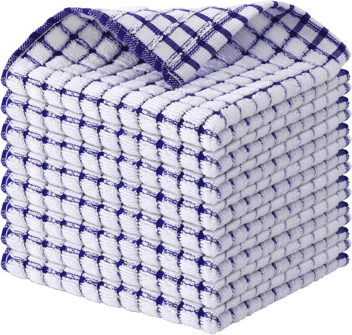 Kitinjoy Cotton 8 Pack Terry Kitchen Dish Cloths, 12 x 12 Inches Super Soft and Absorbent Dish Rags, Quick Drying Dish Towels for Washing Dishes, Blue