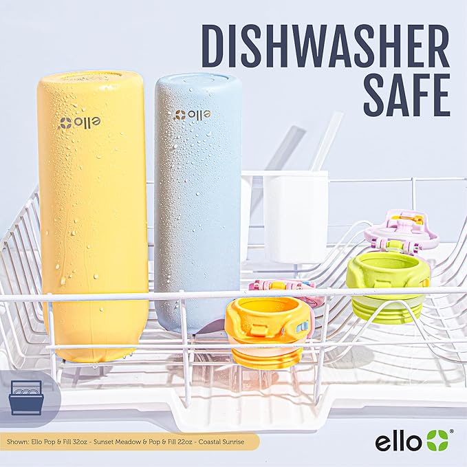 Ello Pop & Fill 40oz Stainless Steel Water Bottle with Quick Fill Technology, Double Walled and Vacuum Insulated Metal, Leak Proof Locking Lid, Sip and Chug, Reusable, BPA Free, Aurora
