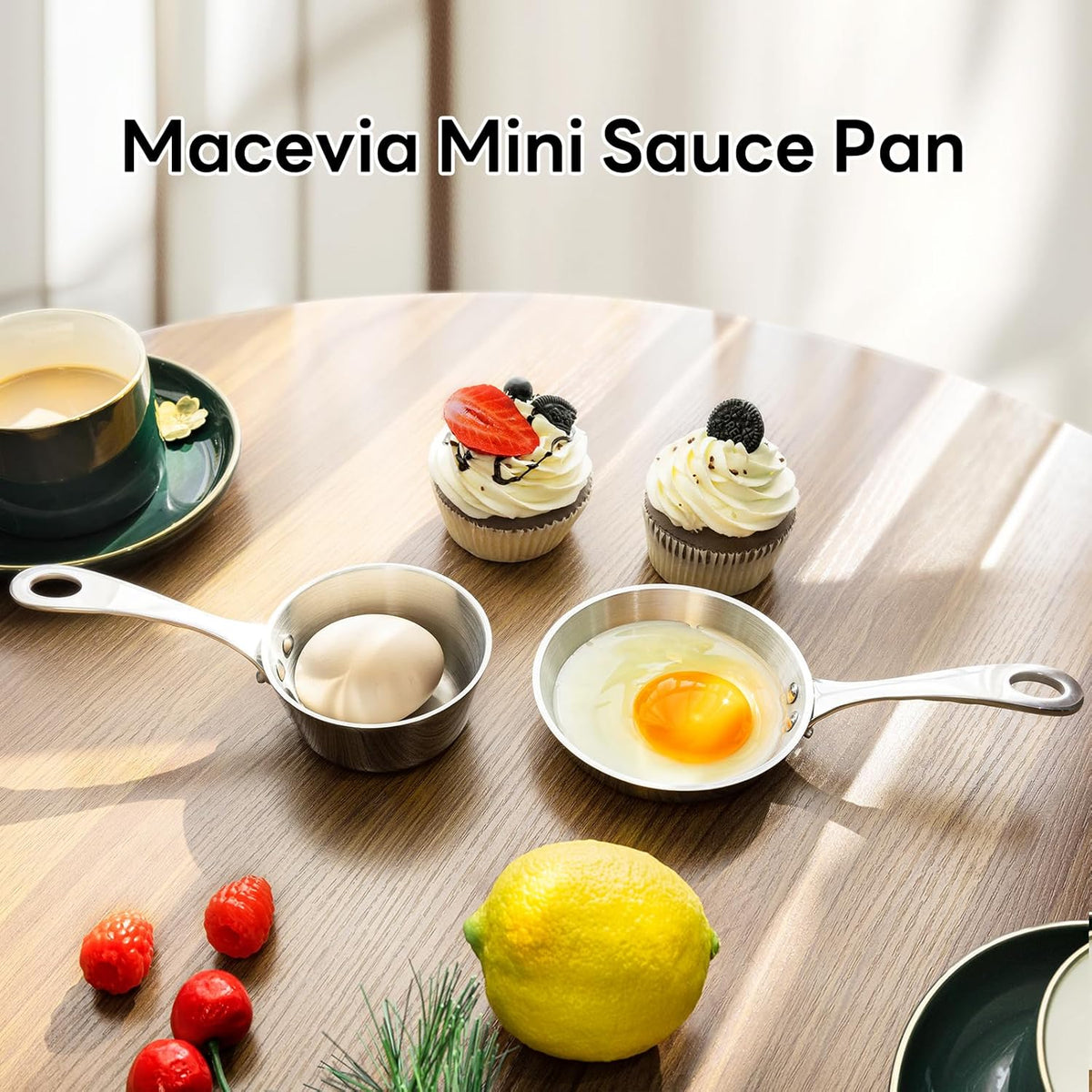 Macevia Mini Sauce Pan,Copper Stainless Steel Butter Warmer Small Pot with Handle, Multipurpose Use for Home Kitchen or Restaurant (5oz/150ml)