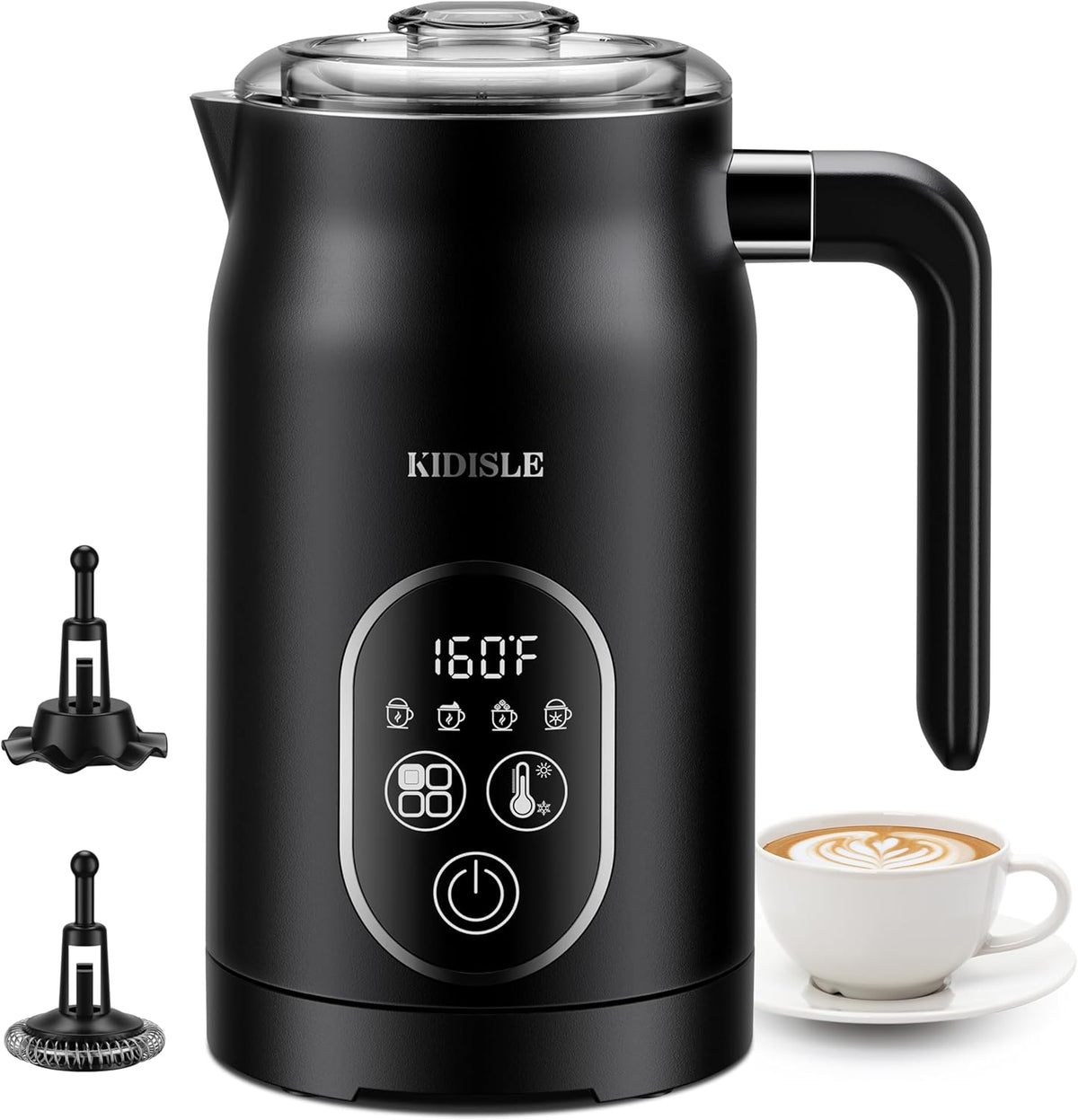 4-in-1 Electric Milk Frother and Steamer, Milk Steamer with Auto Temperature Control, Warm & Cold Foam Maker, Fast Frother for Coffee, Latte, Hot Chocolate, Cappuccino, Macchiato, Black