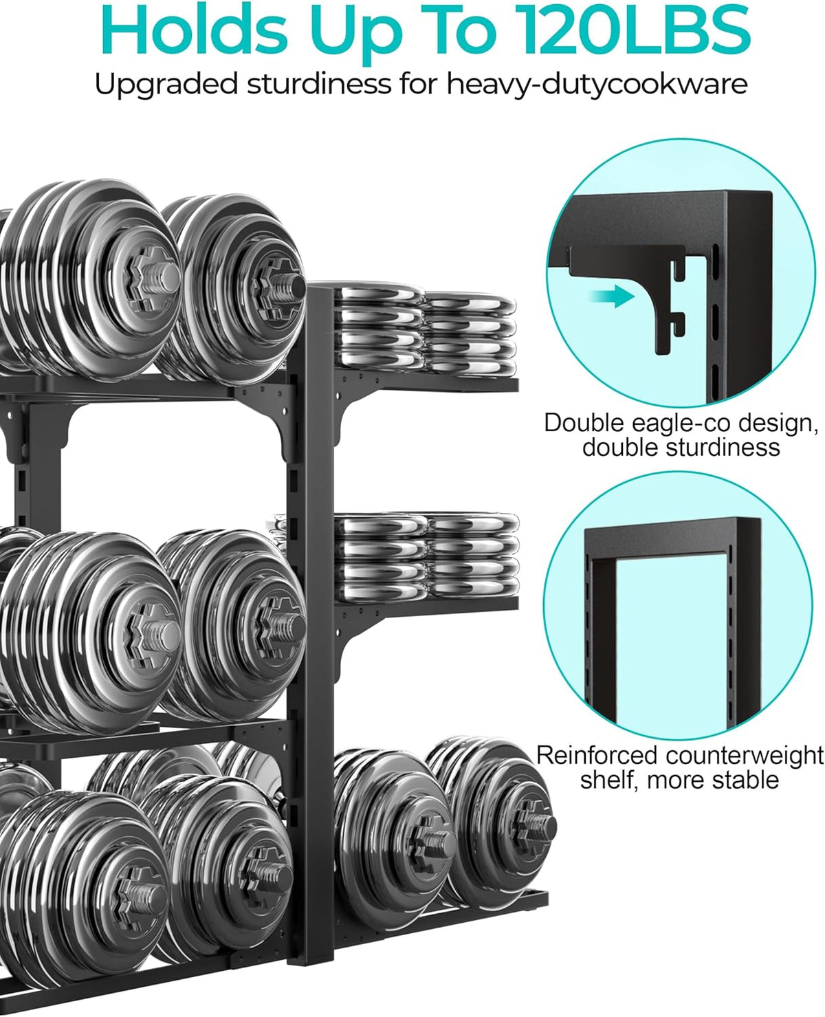 ORDORA 6-Tier Pots and Pans Organizer under Cabinet, Kitchen Cabinet Organizers and Storage, Heavy Duty Pots and Pan Storage Rack Organizer inside Cabinet, Adjustable Pot Rack