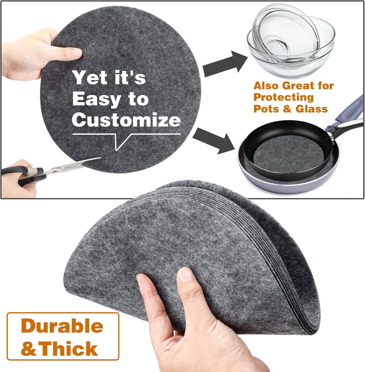 Imncya Plate Separators Storage, Set of 60 and 3 Different Size, Thick and Premium Soft Felt Plate Dividers for China, Dish, Coffee Saucers Protecting and Stacking - Grey