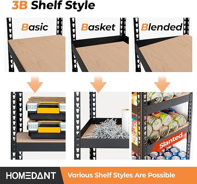 HOMEDANT 5 Tier Storage Shelves Adjustable Laminated Boltless Garage Metal Shelving Unit Heavy Duty Utility Rack Shelf Warehouse Pantry Closet Kitchen 35.9" W x 16.2" D x 71.3" H 1Pack