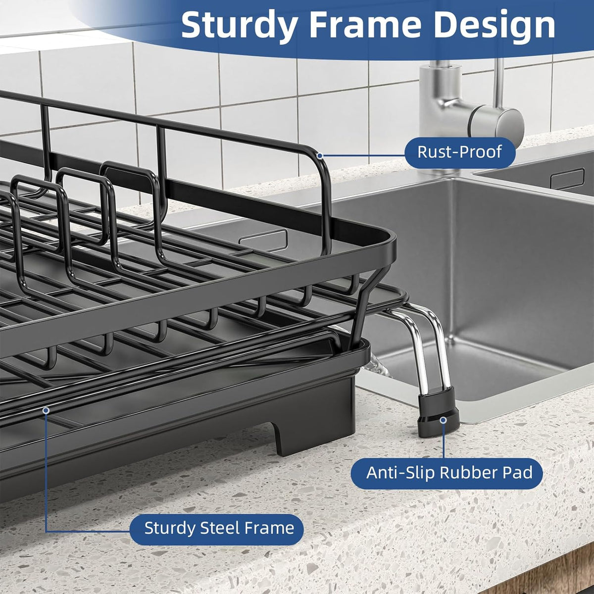 Extendable Dish Racks 16.3"-21.6" L x 16.7" W,Stainless Steel Dish Drying Rack for Kitchien Counter, Anti-Rust Dish Strainer with Cutlery Holder