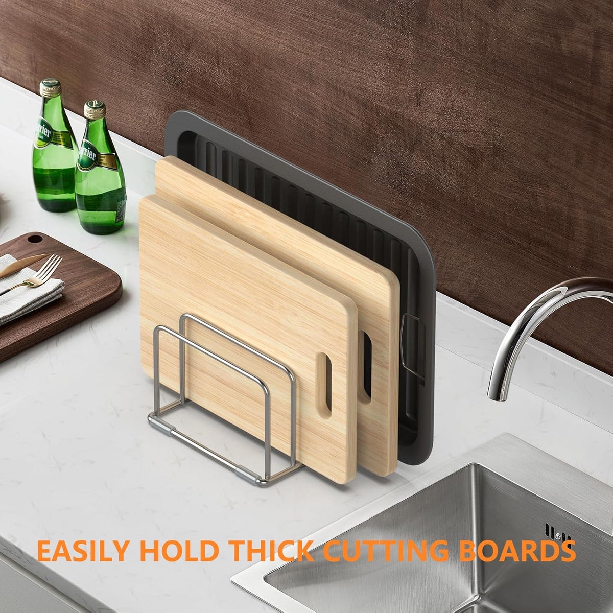 Cutting Board Holder Stand, Chopping Board Storage Rack, Cutting Board Organizer, 304 Stainless Steel Chopping Board Holder, Cookie Sheets Organizer 1.0+1.2 Inch Width Slots (2 PCS)