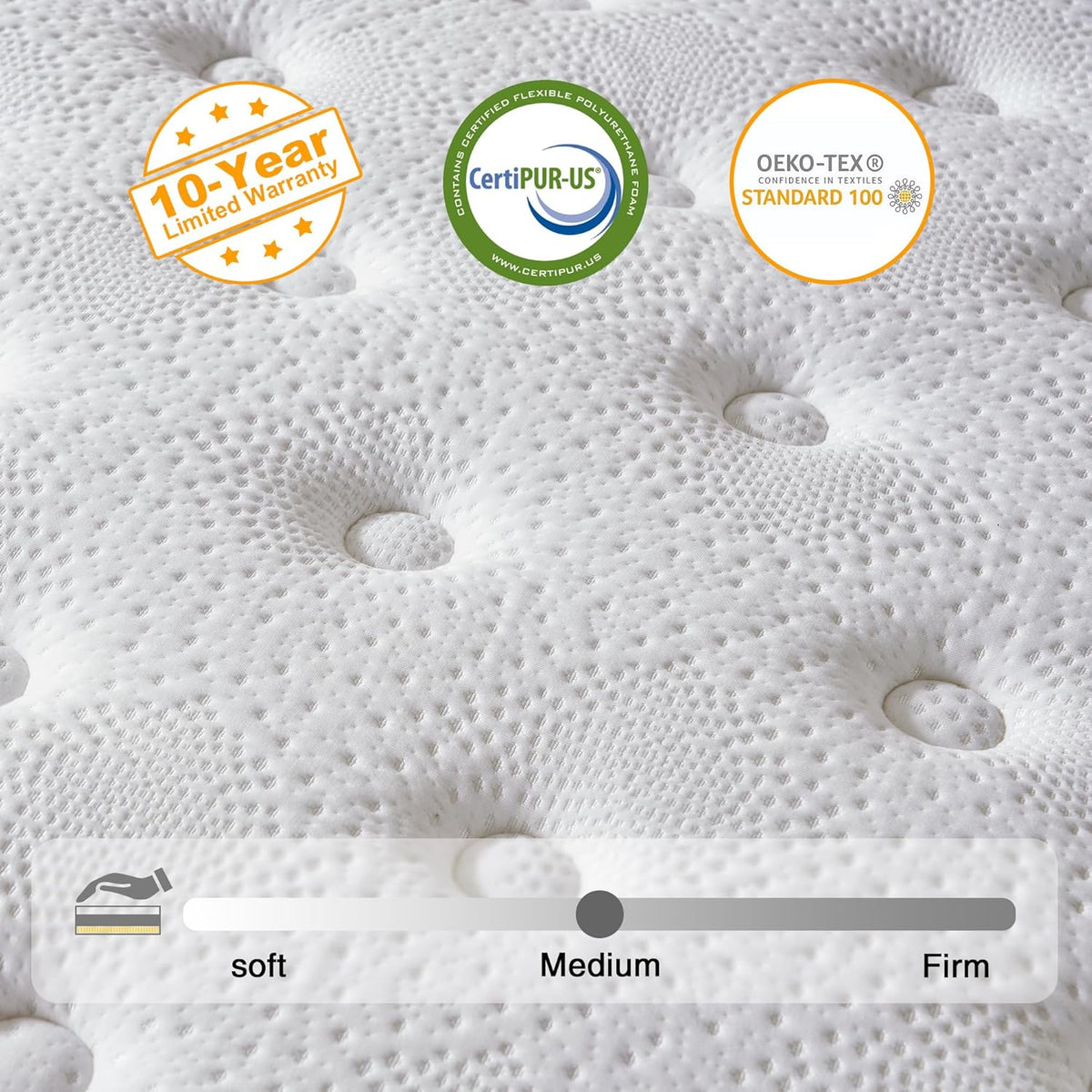 Full Size Mattress, 10 Inch Hybrid Mattress in a Box, Memory Foam and Individual Pocket Springs, Fiberglass Free, Soft and Breathable, Medium Firm Feel