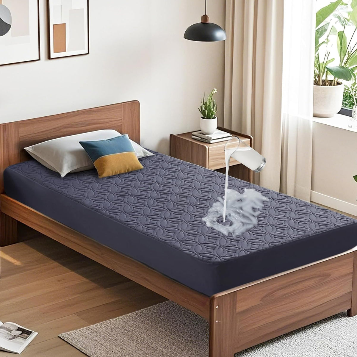 BEDLORE Waterproof Mattress Protector, Twin Size Mattress Pad with Deep Pocket 6"-15" Depth, Soft Dirt-Proof Double Bed Mattress Cover for Bedroom, College Dorm, Hotel (Navy Blue)