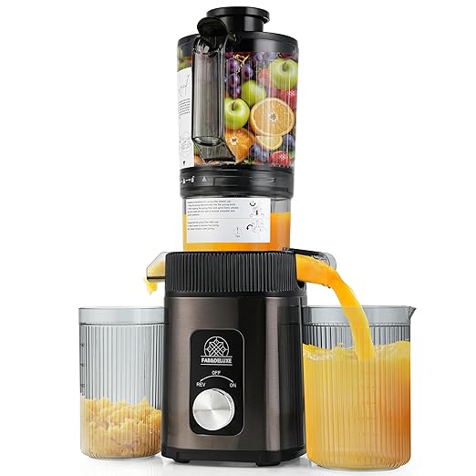 FAB&DELUXE Cold Press Juicer - 34oz Juicer Machines with 4.3" Wide Feed Chute, Slow Masticating Juicer for Fruits and Vegetables, 99% High Juice Yield, Reverse Function, Dishwasher Safe