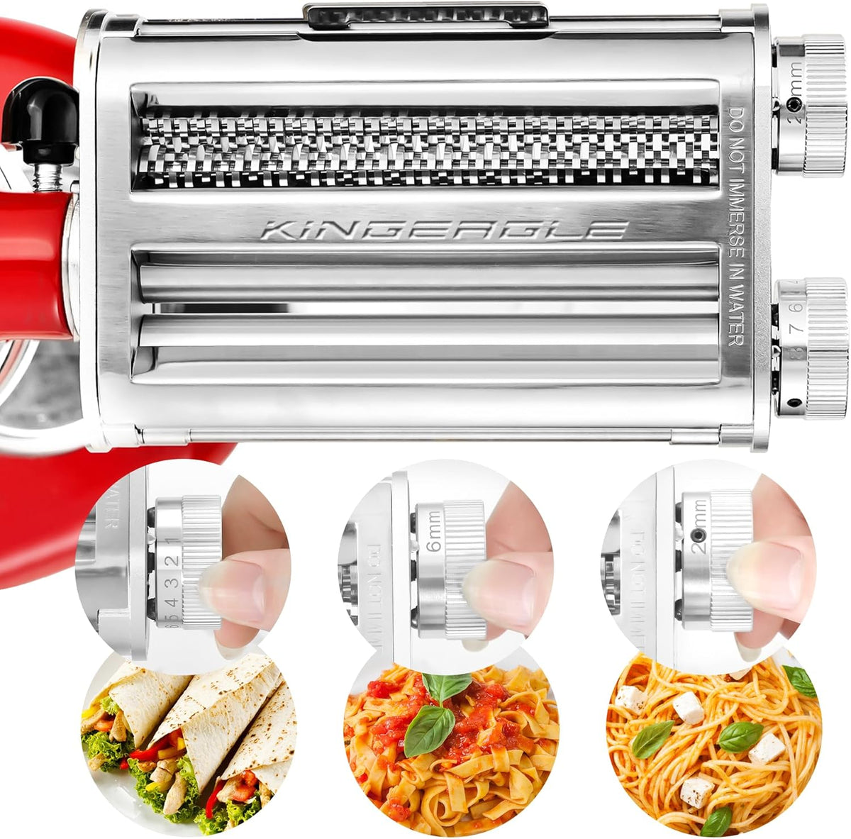 Pasta Roller Noodle Cutters Attachment for KitchenAid Mixers, Pasta Maker Attachment Set Included Dough Sheet Roller, Spaghetti and Fettuccine Cutters Maker Accessories