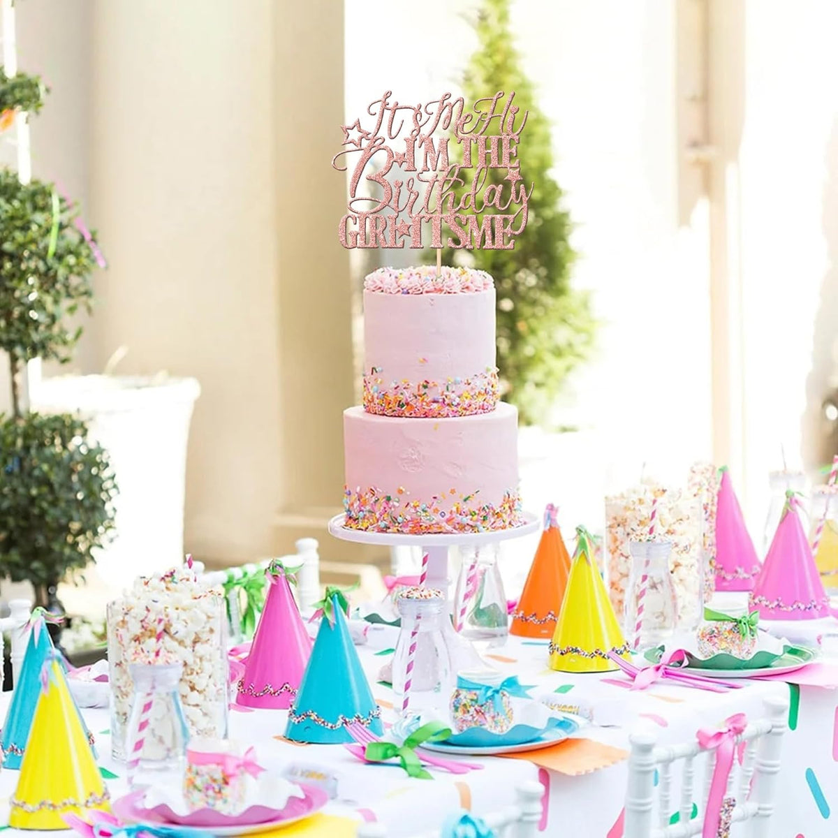 1 PCS It's Me Hi I'm the Birthday Girl It's Me Cake Topper Glitter Music Singer Cake Pick for Funny Hip Hop Singer Girls Birthday Party Cake Decorations Supplies Rose Gold