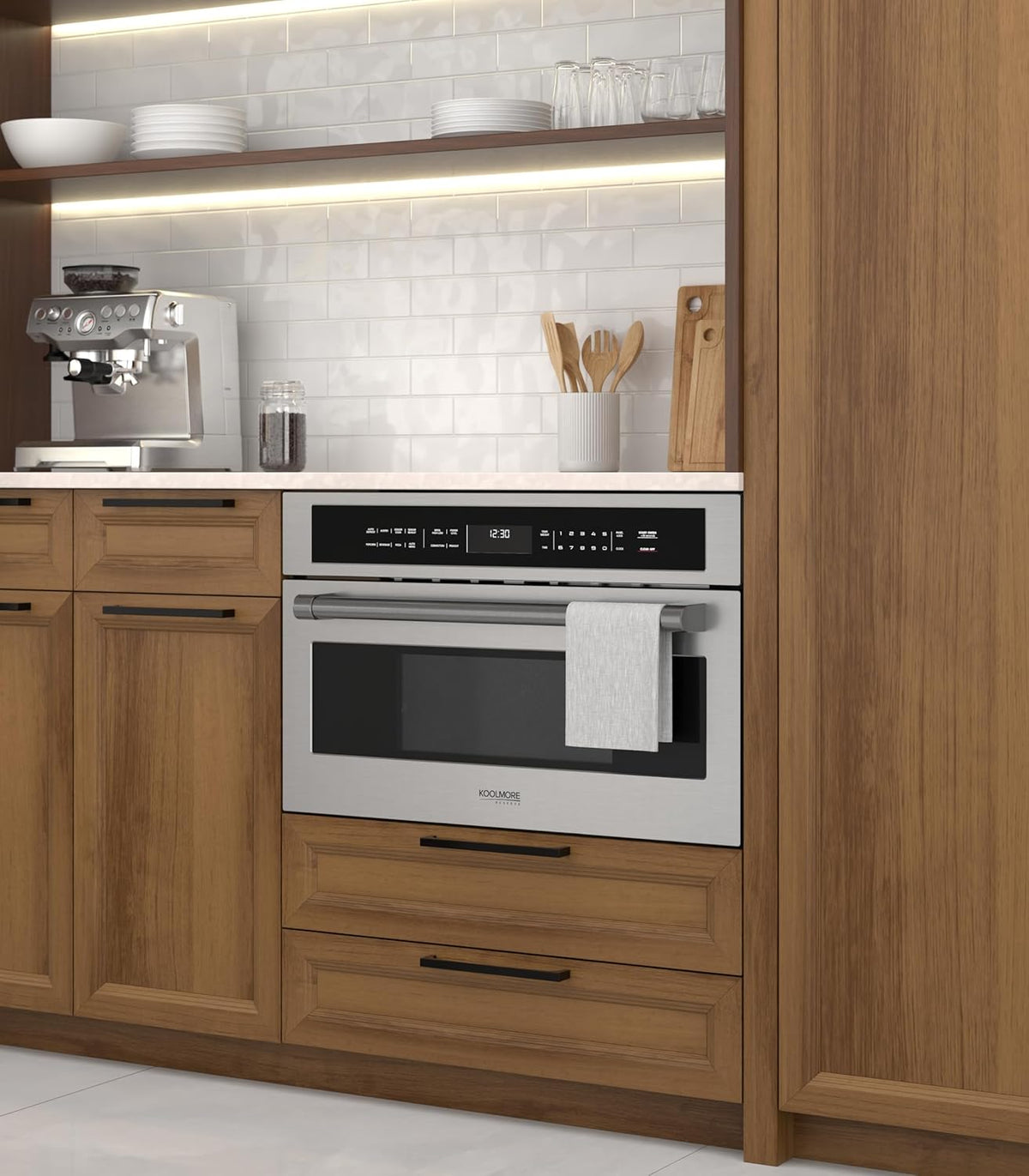 KoolMore Reserve 30 in. 1.6 cu. ft. Built-in Convection Microwave Oven with Air Fryer, 10 Power Levels, Sensor Cooking, Bake, Roast, Broil, Defrost, 1750 Watts, UL Certified in Black Stainless-Steel