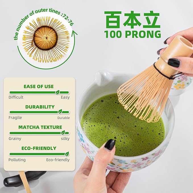 TEANAGOO Matcha Whisk Set,7 Pcs Matcha Set White,Ceremony Matcha Kit,Matcha Tea Set for Making Latte,Ceramic Bowl(chawan) whith Spout and Whisk,Gift for Matcha Lovers