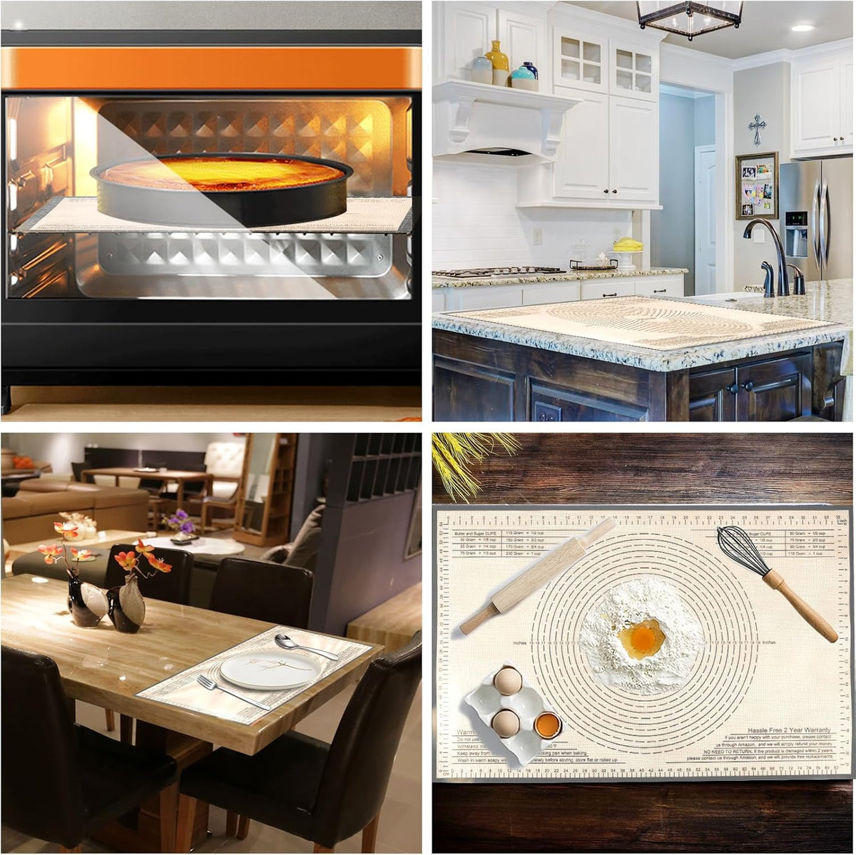Non-slip Silicone Pastry Mat 28X20 inches Baking Mat with Measurement, Perfect for Dough, Pastry, Pie Crust, Fondant, Cookies, Bread, Pasta, Pizza, Food Grade Kitchen Counter Mats