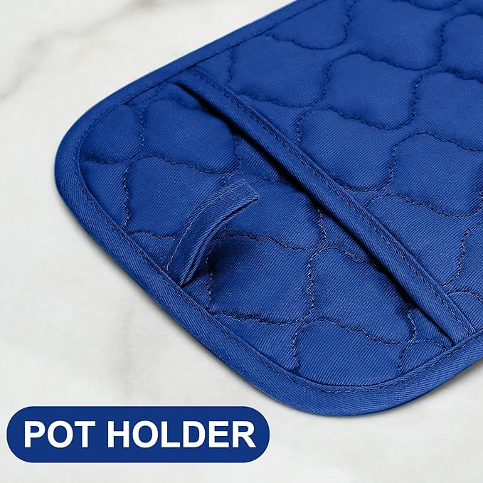 Oven Mitts Pot Holders Sets/Kitchen Towels and Dishcloths, Oven Gloves Kitchen Dish Towels 500 Degree Heat Resistant Potholders with Non-Slip Silicone Surface for Cooking, Grilling, Baking-Royal Blue