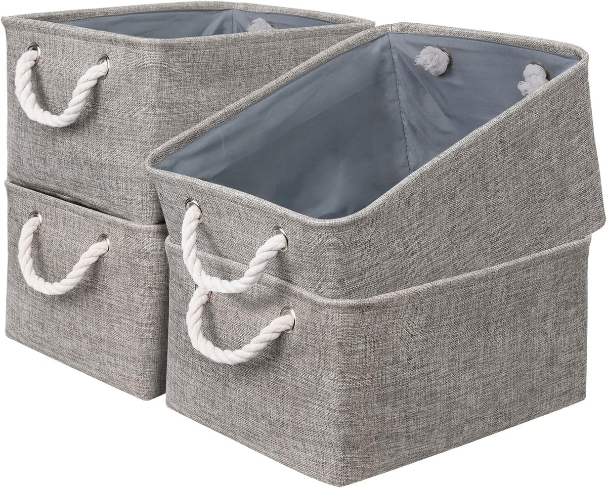 TcaFmac Organization and Storage Basket for Organizing - Large 4 Pack 16x12x8 inch Collapsible Storage Bins for Shelves, Fabric Storage Cubes for Closet Cloth Nursery Toy Books Gifts (Grey)
