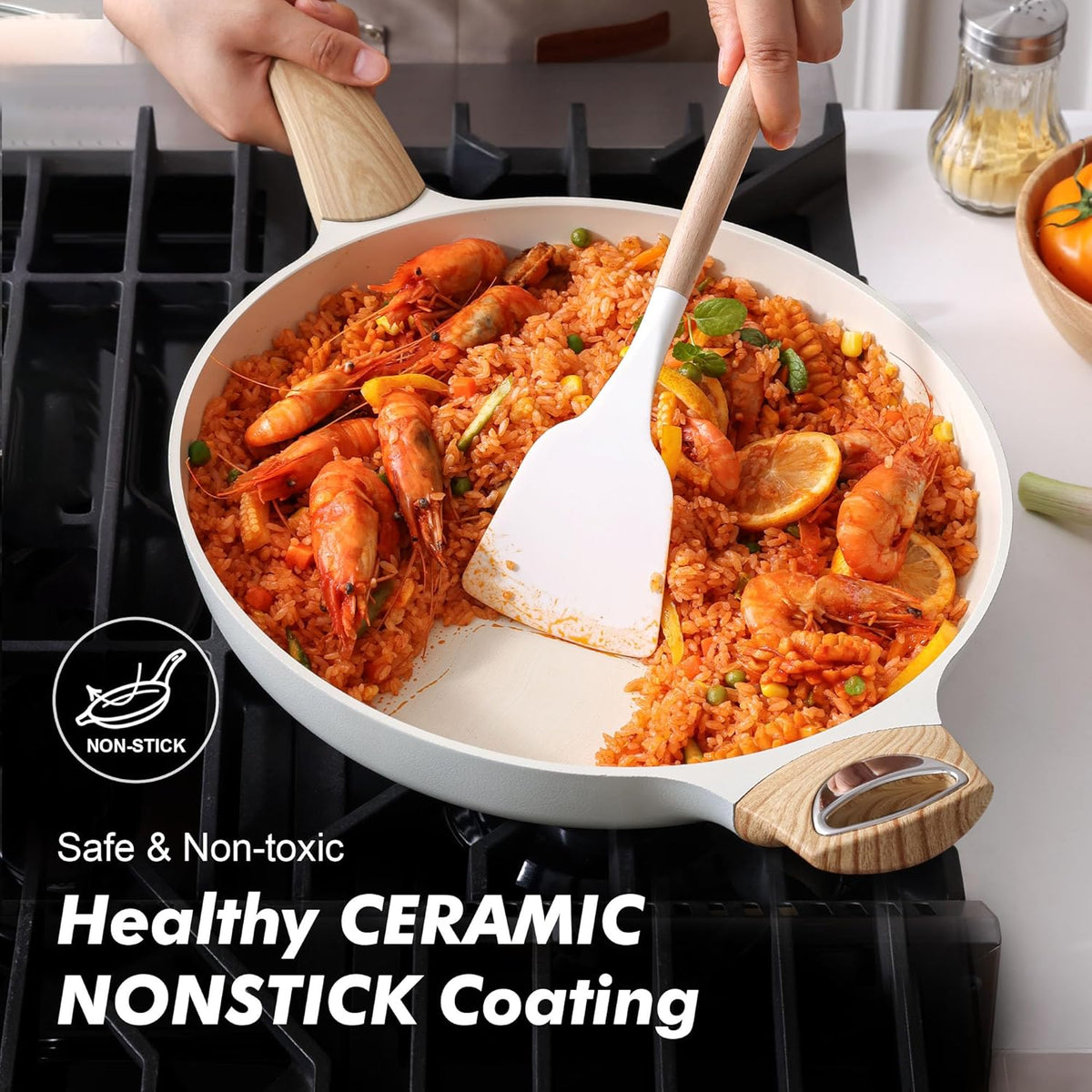 SENSARTE Ceramic Nonstick Frying Pan Skillet 12.5Inch Non Stick Pan with Ergonomic Handle, Non-toxic Healthy Large Cooking Chef's Pan, Free of Intentionally Added PFOA/PFAS/PTFE, Induction Compatible
