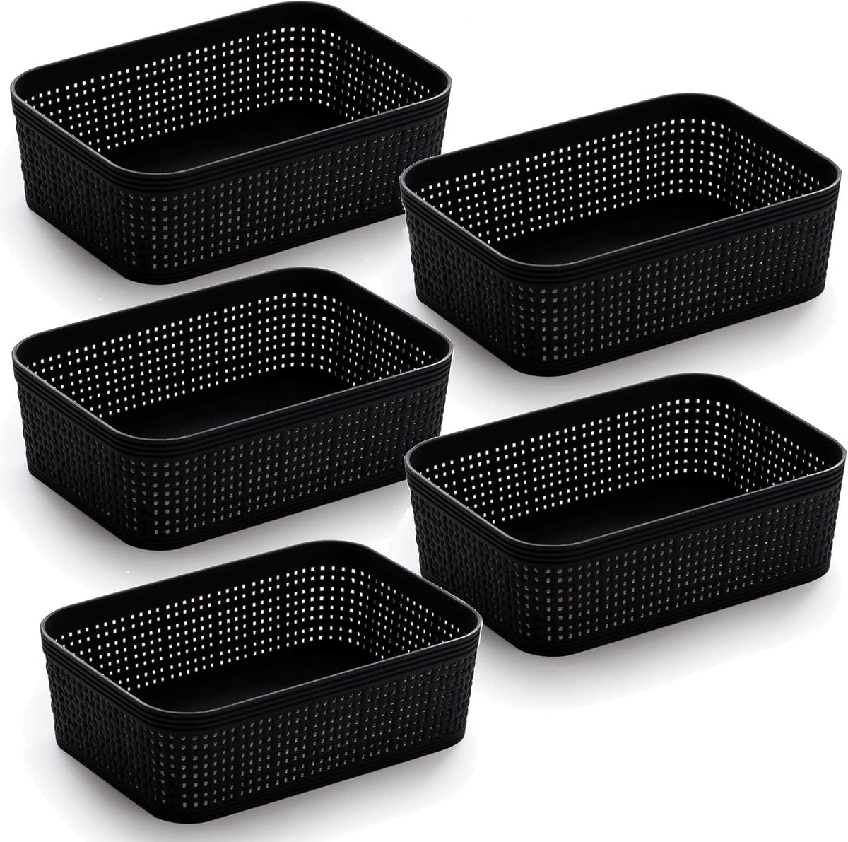 BINO | Woven Plastic Basket | XS (Black), 5-Pack | THE JUTE COLLECTION | Home Organization, Space - Saving Storage, Stylish Design | Jute Basket | Plastic Storage Basket