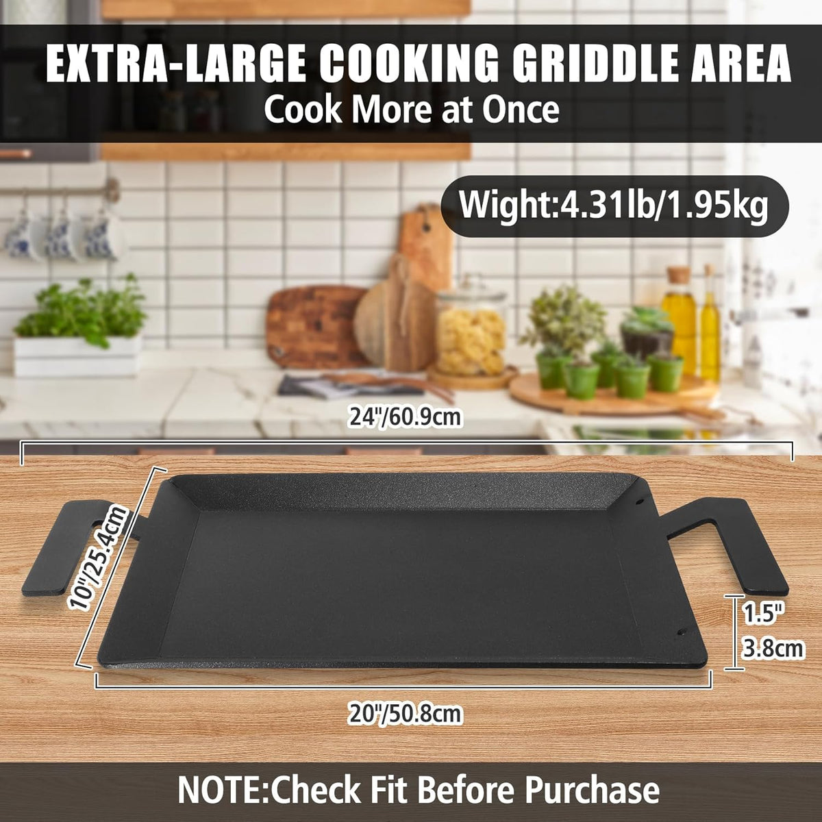 SafBbcue Carbon Steel Griddle Plate for Gas Grill, Carbon Steel Pan for Stove Top, Flat Top Griddle for Outdoor Charcoal Grill, Direct Flame Safe & Induction Compatible, Universal Multi-Use 24" x 10"