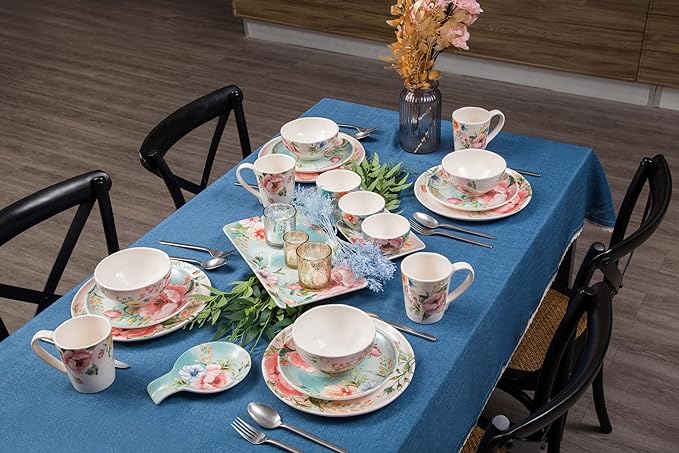 Bico Margret's Garden Dinner Plates Set of 4, 11 Inch Large Ceramic Plates for Pasta, Steak, Stylish Serving Dishes, Microwave and Dishwasher Safe, Gift for Housewarming and Thanksgiving