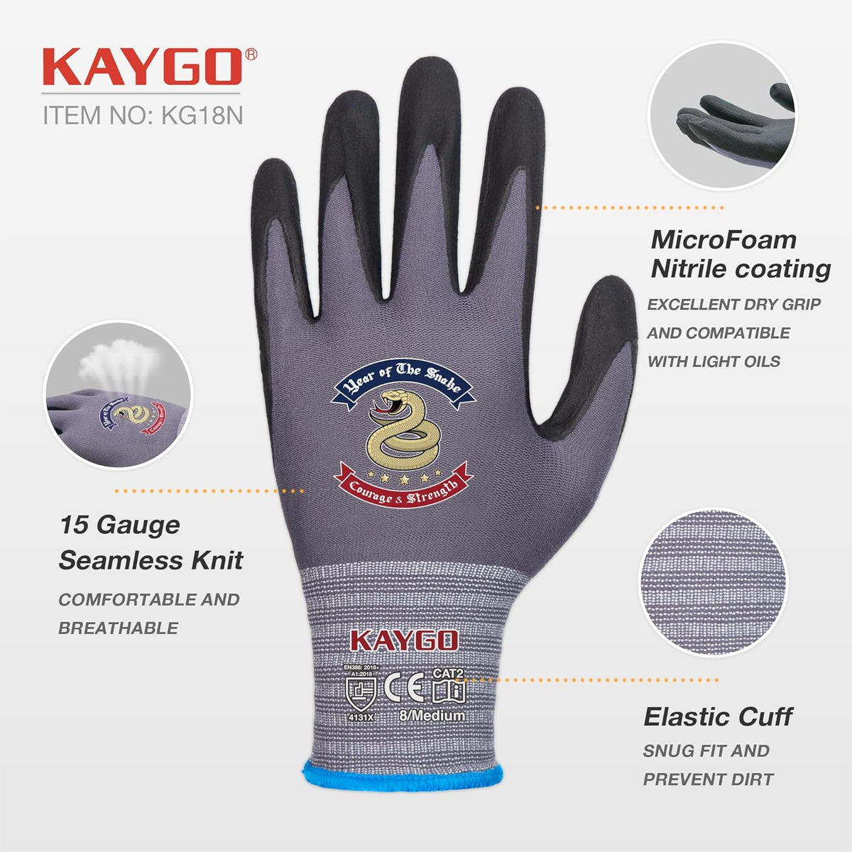 KAYGO Safety Work Gloves MicroFoam Nitrile Coated, 3 Pairs KG18NB,Seamless Knit Nylon Glove for Men and Women, Ideal for Automotive,Warehouse,Construction (XL,Gray)