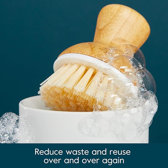 Grove Co. Bubble-Up Dish Soap Dispenser & 2 Pack Brush Set, Ergonomically Designed Dish Scrubber, Removes Tough Messes, Gentle on Dishes, Sustainable Solution to The World's Waste