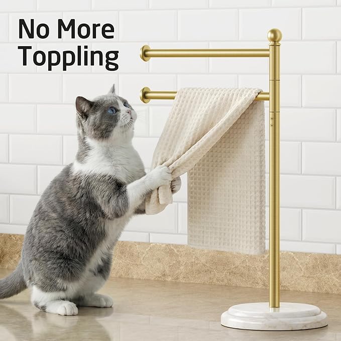 KES Anti Wobble Hand Towel Holder Stand with 2X Weighted Marble Base, Rustproof 18/8 Stainless Steel Countertop Hand Towel Stand for Bathroom, Vanity, Kitchen, Brushed Gold, BTH242-BZ