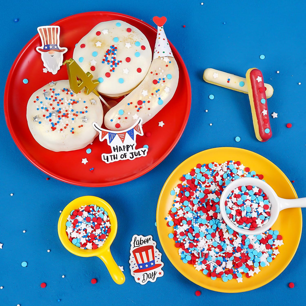 4th of July Sprinkles, Red White and Blue Sprinkle, Patriotic Sprinkles for Cake Decorating, Edible Nonpareils, Perfect for Baking, Cupcake Decorations, Ice Cream Toppings, 150g/5.29oz