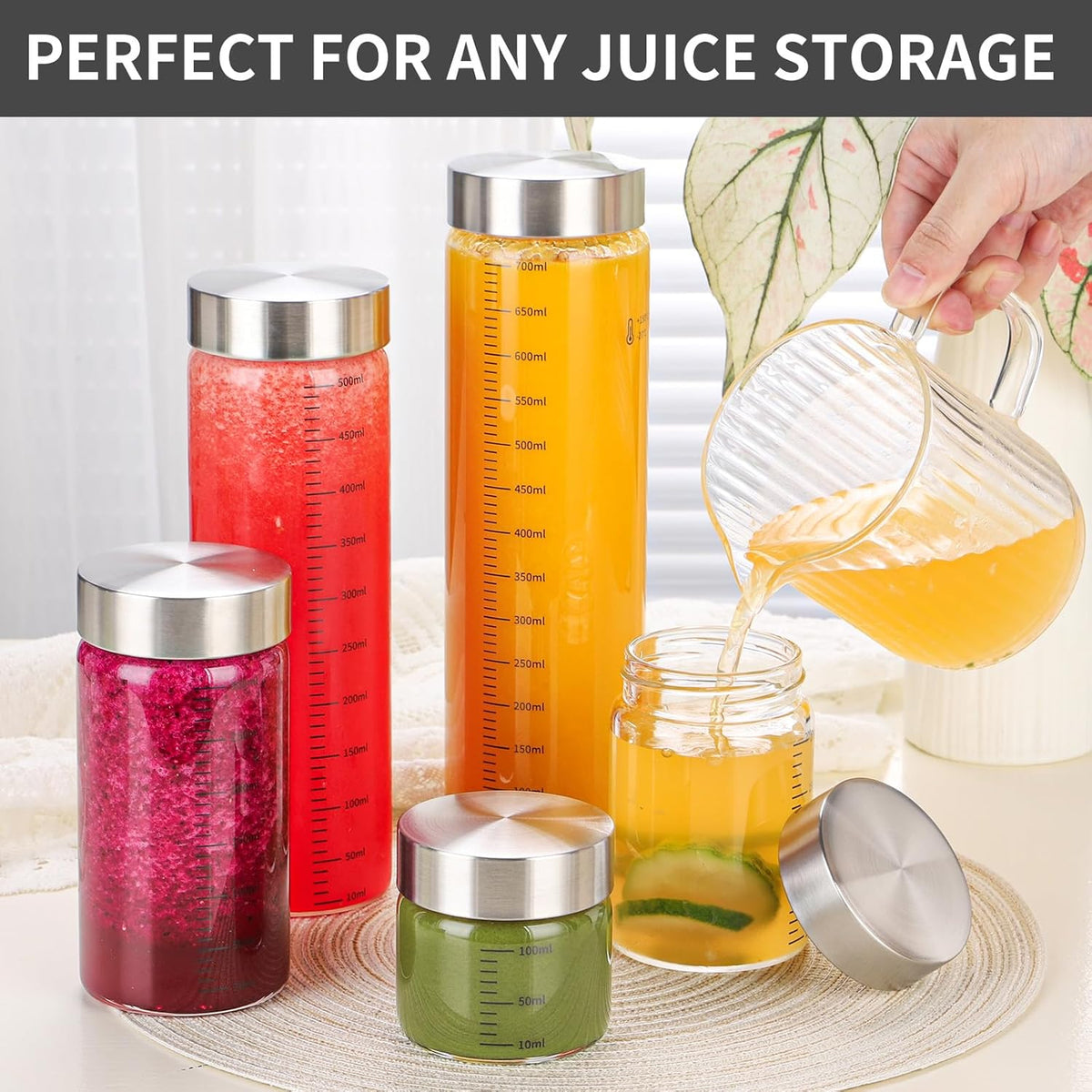 18 Oz Glass Bottles, 4 Pack Glass Juice Bottles with Lids, BPA Free, Borosilicate Glass, Leak Proof Lids for Juicing, Smoothies, Infused Water, Beverage Storage, Shaker Bottles