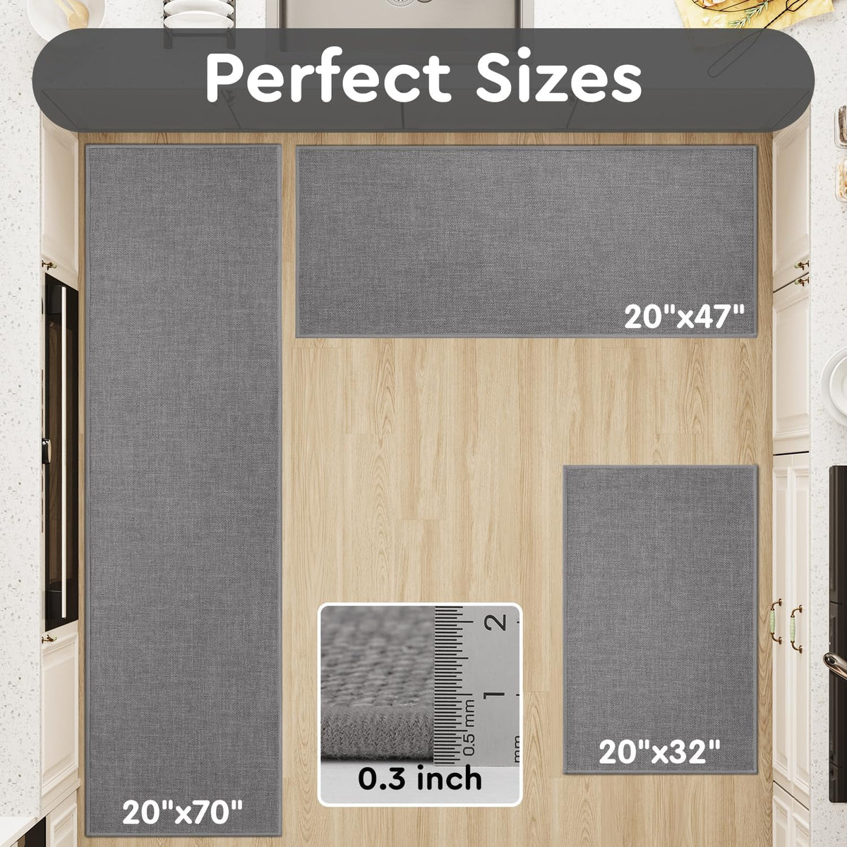 tchdio Kitchen Mats for Floor, Rubber Backed Kitchen Rugs Non Slip Washable, Superior Absorbent Kitchen Runner Rug Easy to Clean, Comfort Kitchen Floor Mat Front of Sink (Grey, 20" × 32")