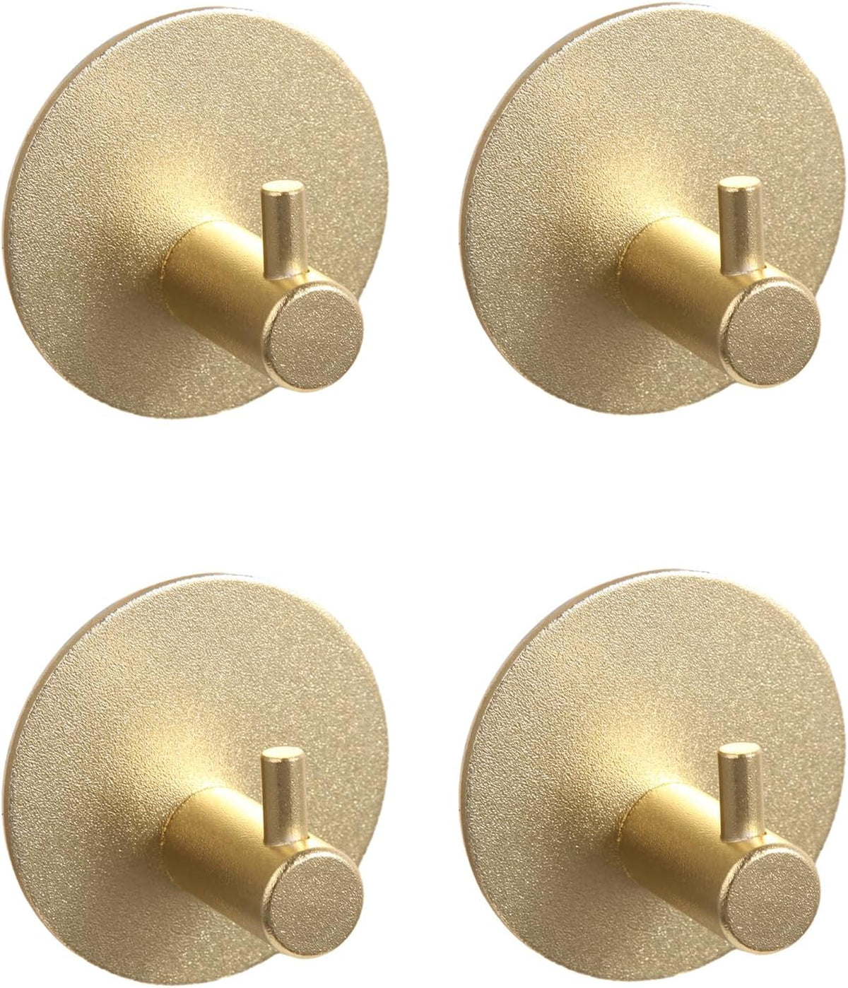 Aluminum Wall Hooks, No Drill Damage-Free Adhesive Hook, Product for Hanging Heavy Duty for Bathroom Kitchen Home (Single Round Gold Hook, 4)