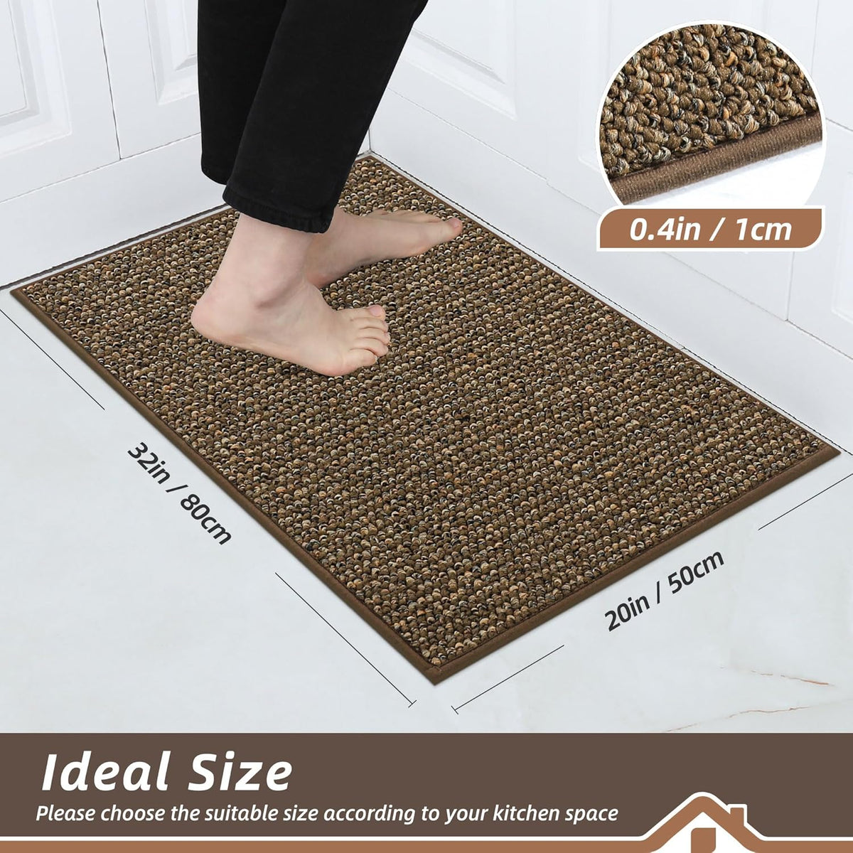 BEQHAUSE Kitchen Rugs 20"x32", Non-Slip Kitchen Mats for Floor, Super Absorbent and Stain Resistant Kitchen Rugs, Machine Washable Rugs for Kitchen, Hallway, Laundry & Sink, Brown